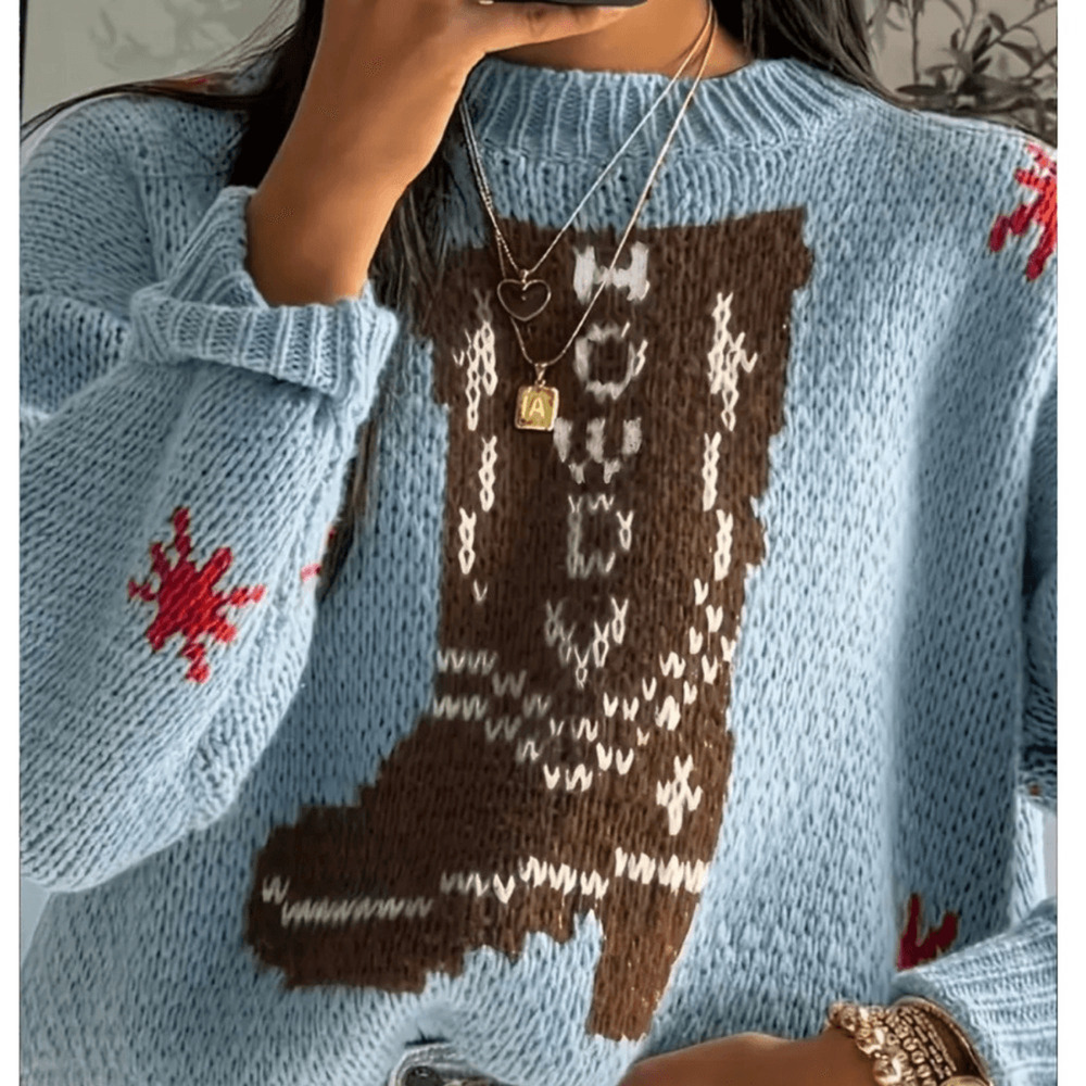 Soon ! NEW 11/22Howdy Blue and Brown Women's Sweater